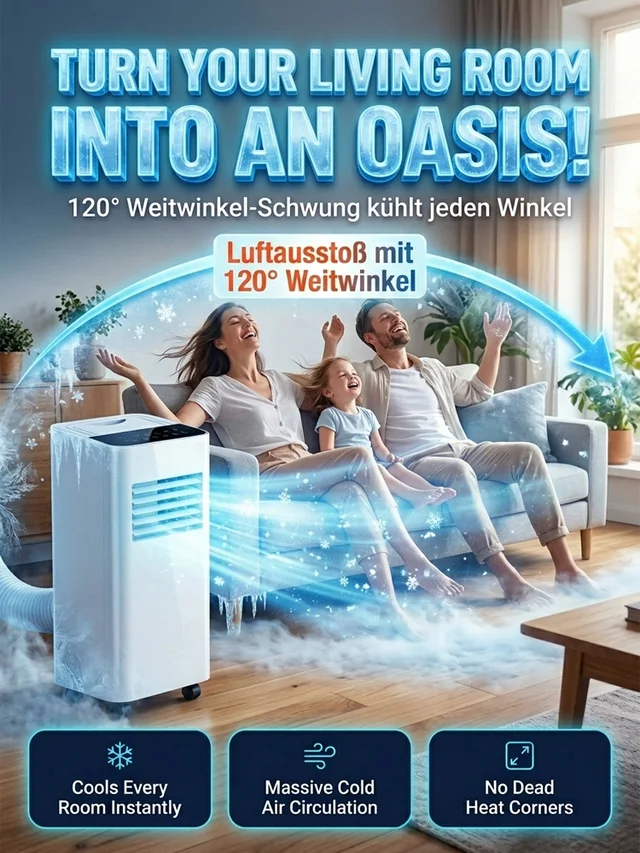 [Nur 1 kWh pro Nacht] Mobile Klimaanlage ohne Außengerät | A+++ Effizienz | Keine Montage