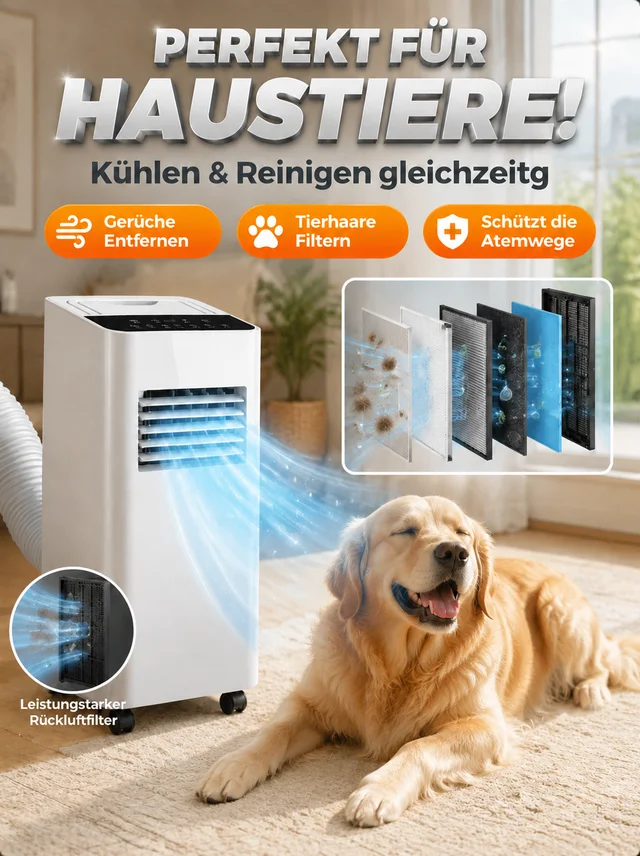 [Nur 1 kWh pro Nacht] Mobile Klimaanlage ohne Außengerät | A+++ Effizienz | Keine Montage