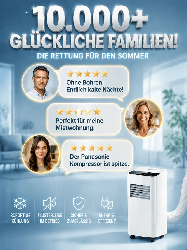 [Nur 1 kWh pro Nacht] Mobile Klimaanlage ohne Außengerät | A+++ Effizienz | Keine Montage