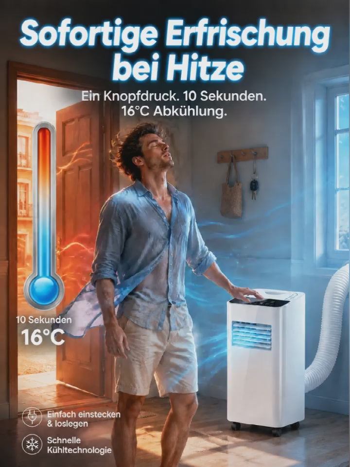 [Nur 1 kWh pro Nacht] Mobile Klimaanlage ohne Außengerät | A+++ Effizienz | Keine Montage