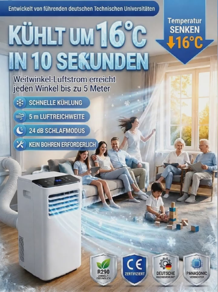 [Nur 1 kWh pro Nacht] Mobile Klimaanlage ohne Außengerät | A+++ Effizienz | Keine Montage